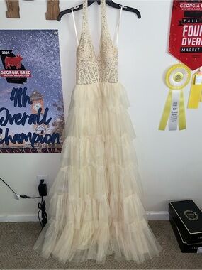 Blondie Nites Ivory Tiered Tulle Prom Dress